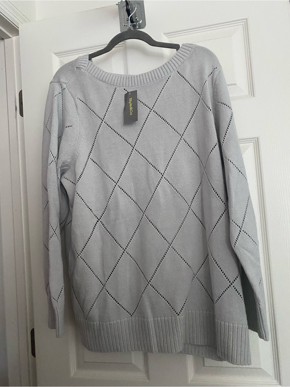NWT Style & Co. Light Gray Diamond Pointelle Crewneck Sweater- 3X